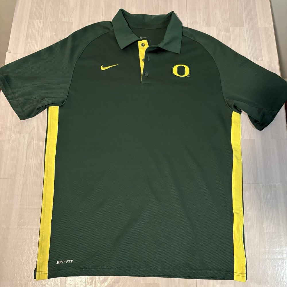 Nike Dri-Fit Oregon Ducks Green Polo Shirt Men's Size Medium Football Active